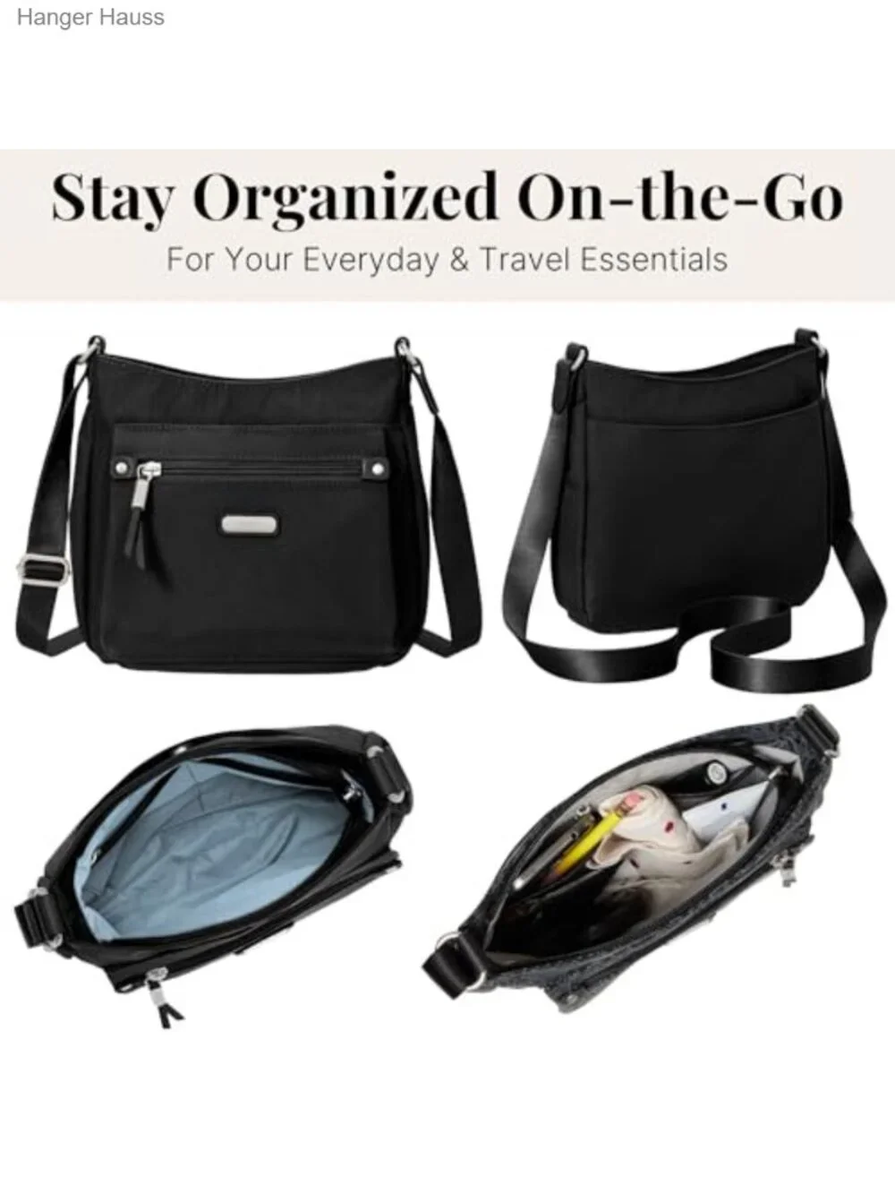 Lightweight Nylon Crossbody Purse with Removable RFID Wristlet, Adjustable Strap